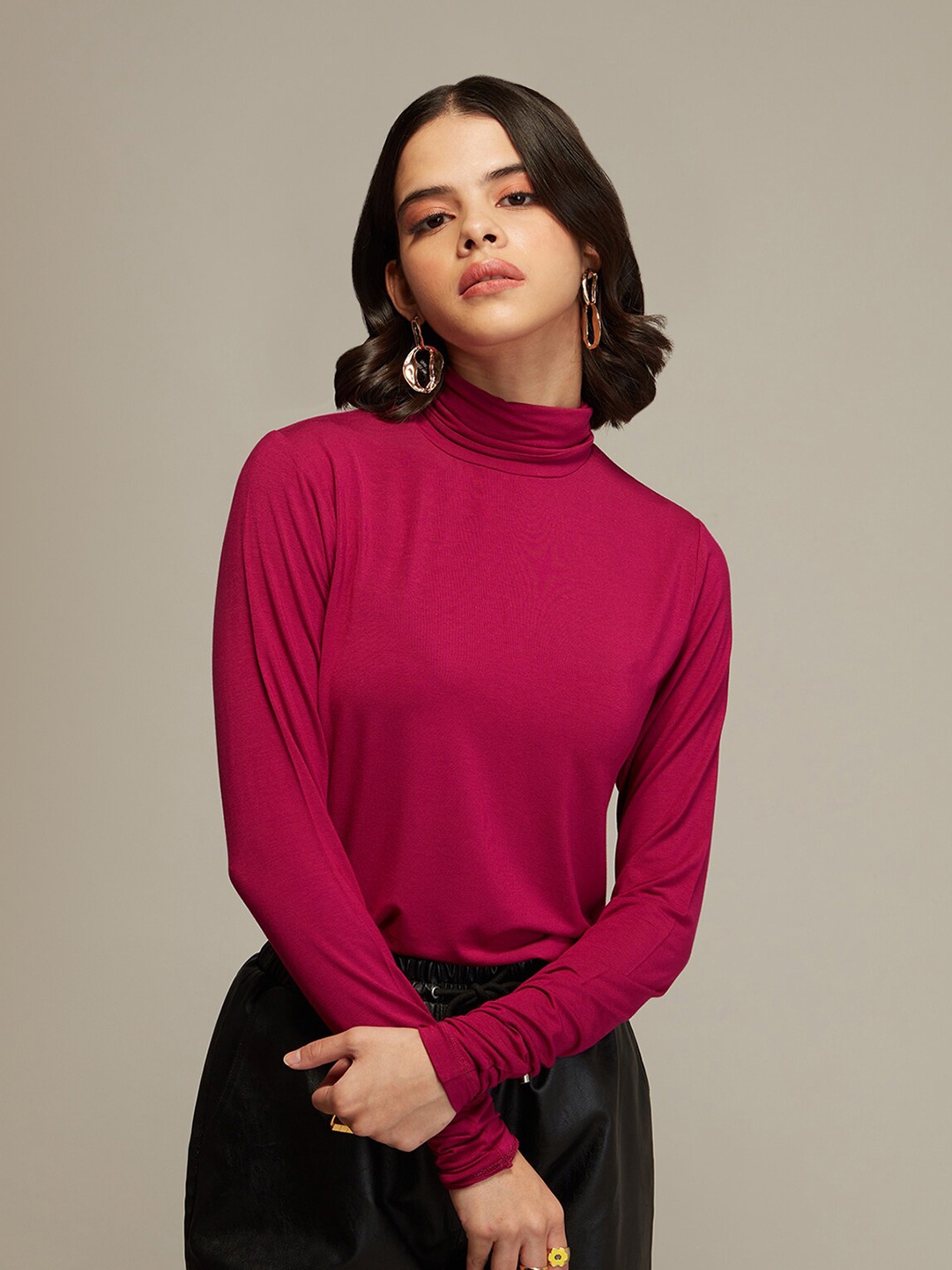 

20Dresses Women Magenta High Neck T-shirt