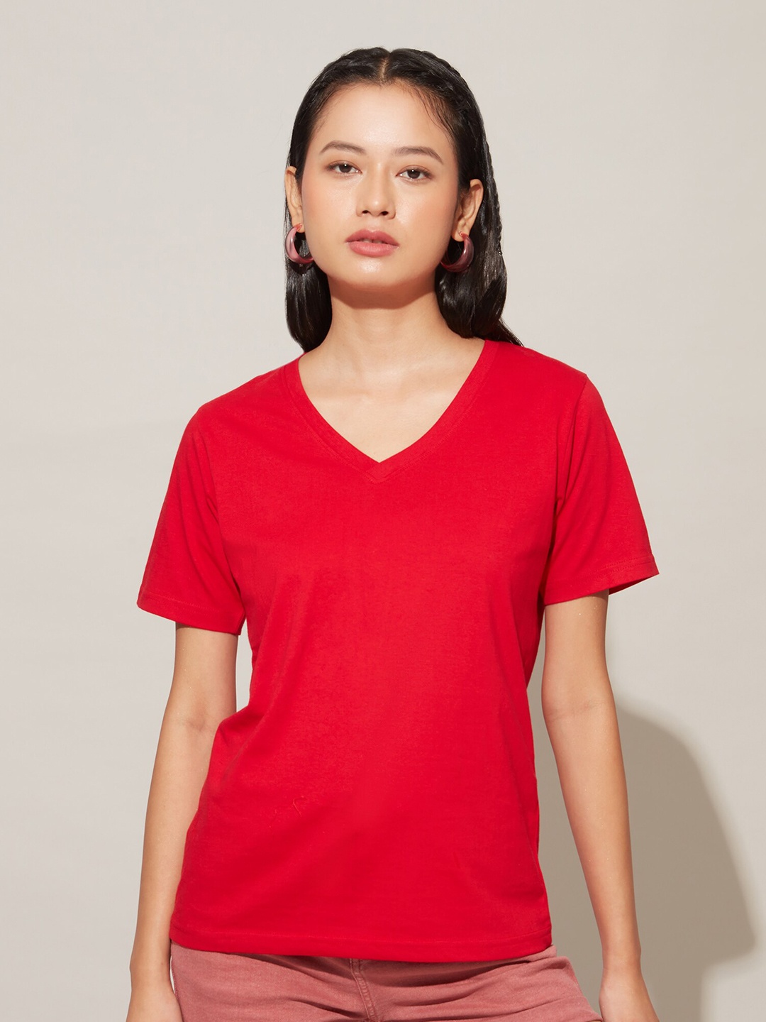 

20Dresses V-Neck Cotton T-shirt, Red