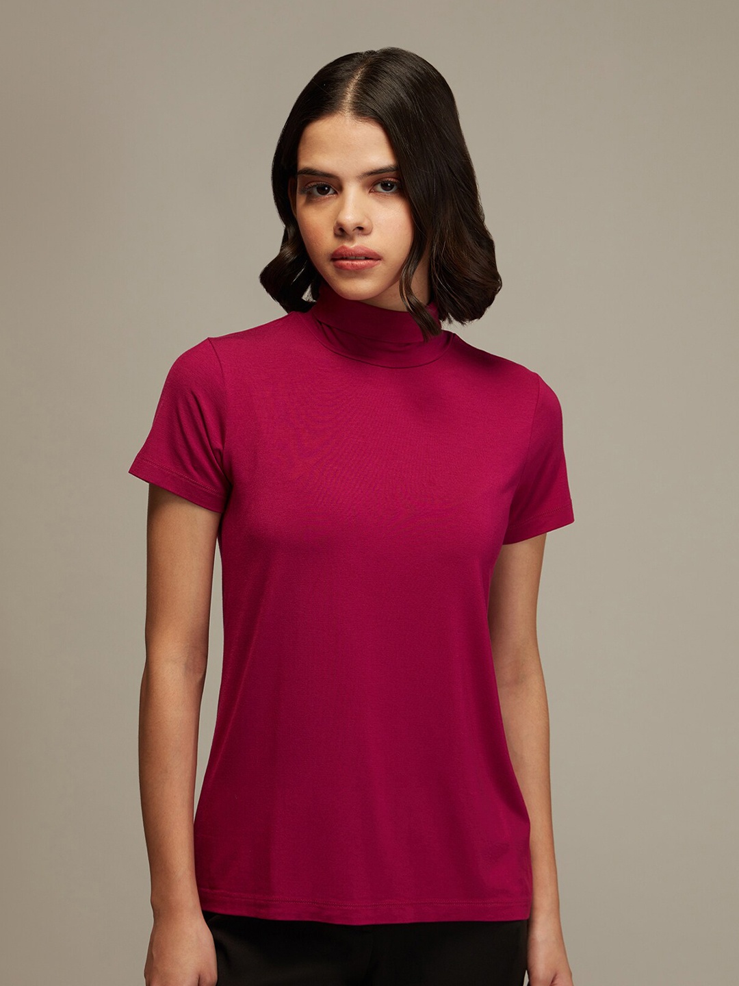 

20Dresses Women Magenta High Neck T-shirt