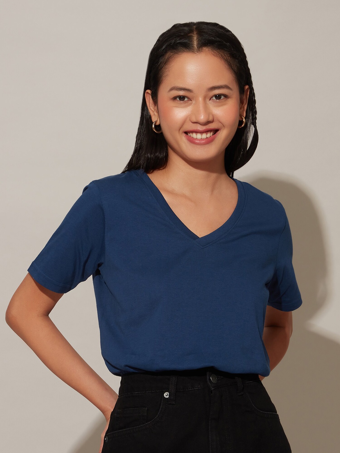 

20Dresses V-Neck Cotton T-shirt, Navy blue