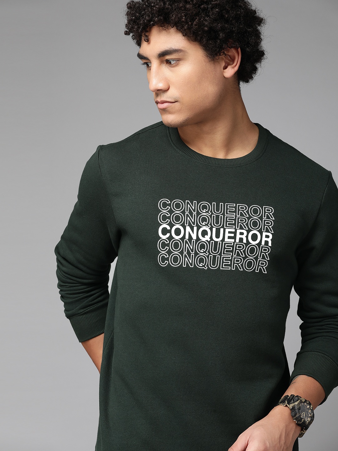 

The Roadster Lifestyle Co. Men Green Printed Sweatshirt
