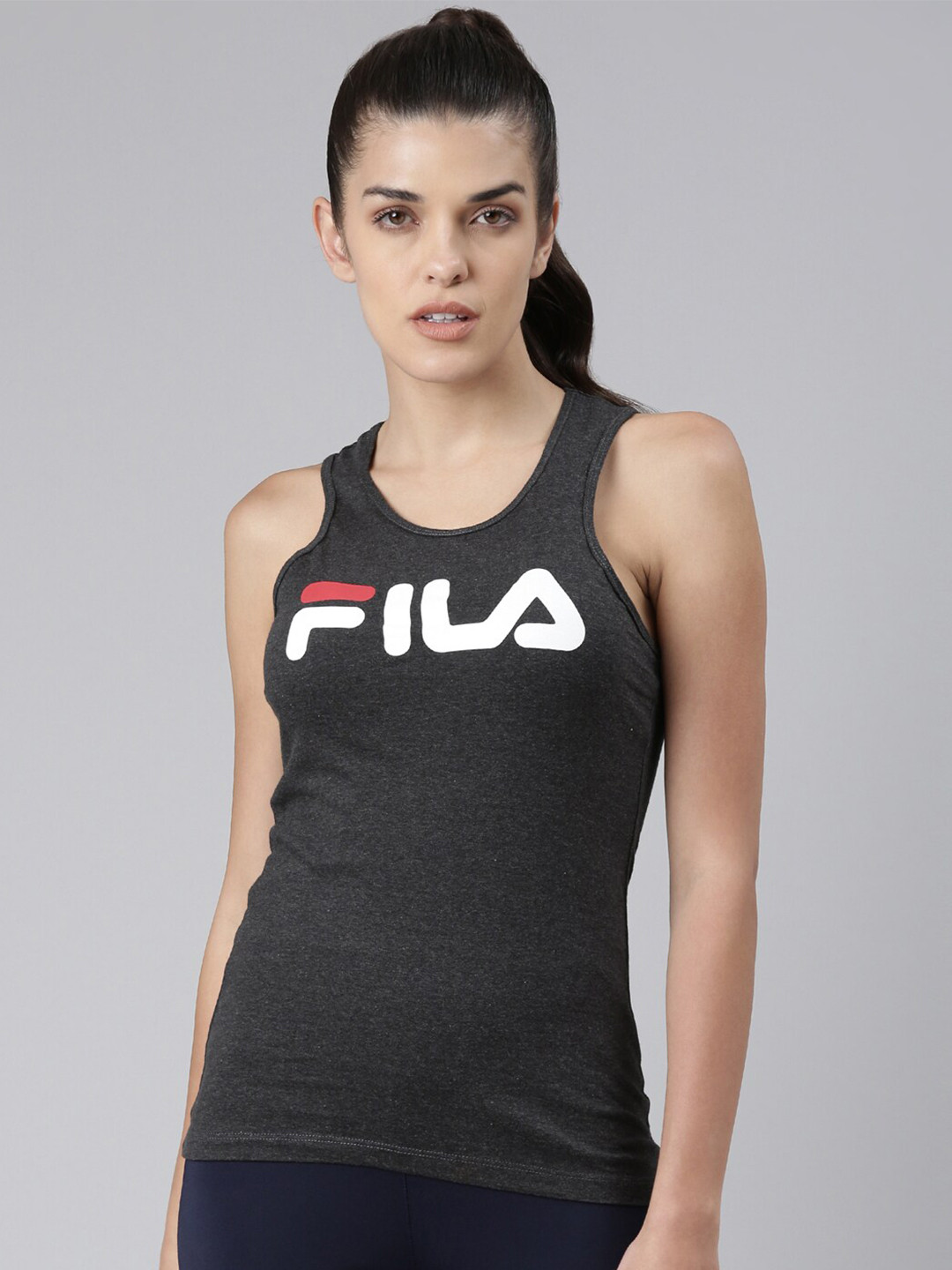 

FILA Brand Logo Print Daisy Tank Top, Grey