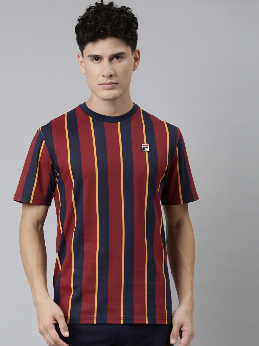 

FILA Men Maroon & Black Striped Round Neck Organic Cotton T-shirt