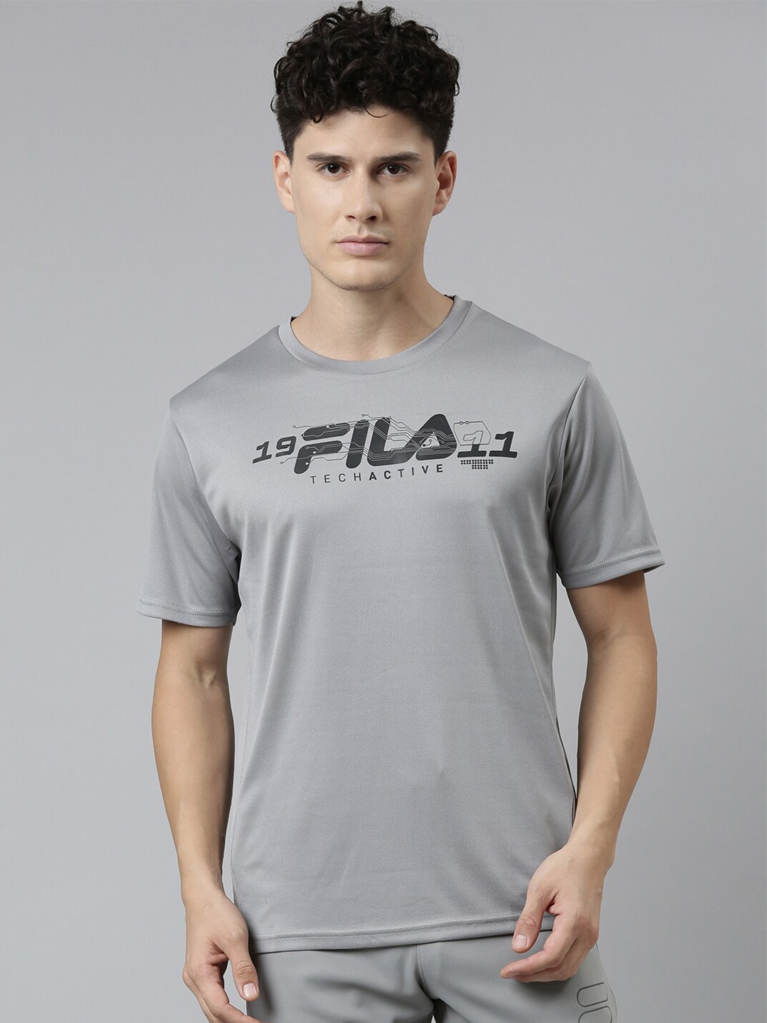 

FILA Men Grey Typography Printed Round Neck T-shirt