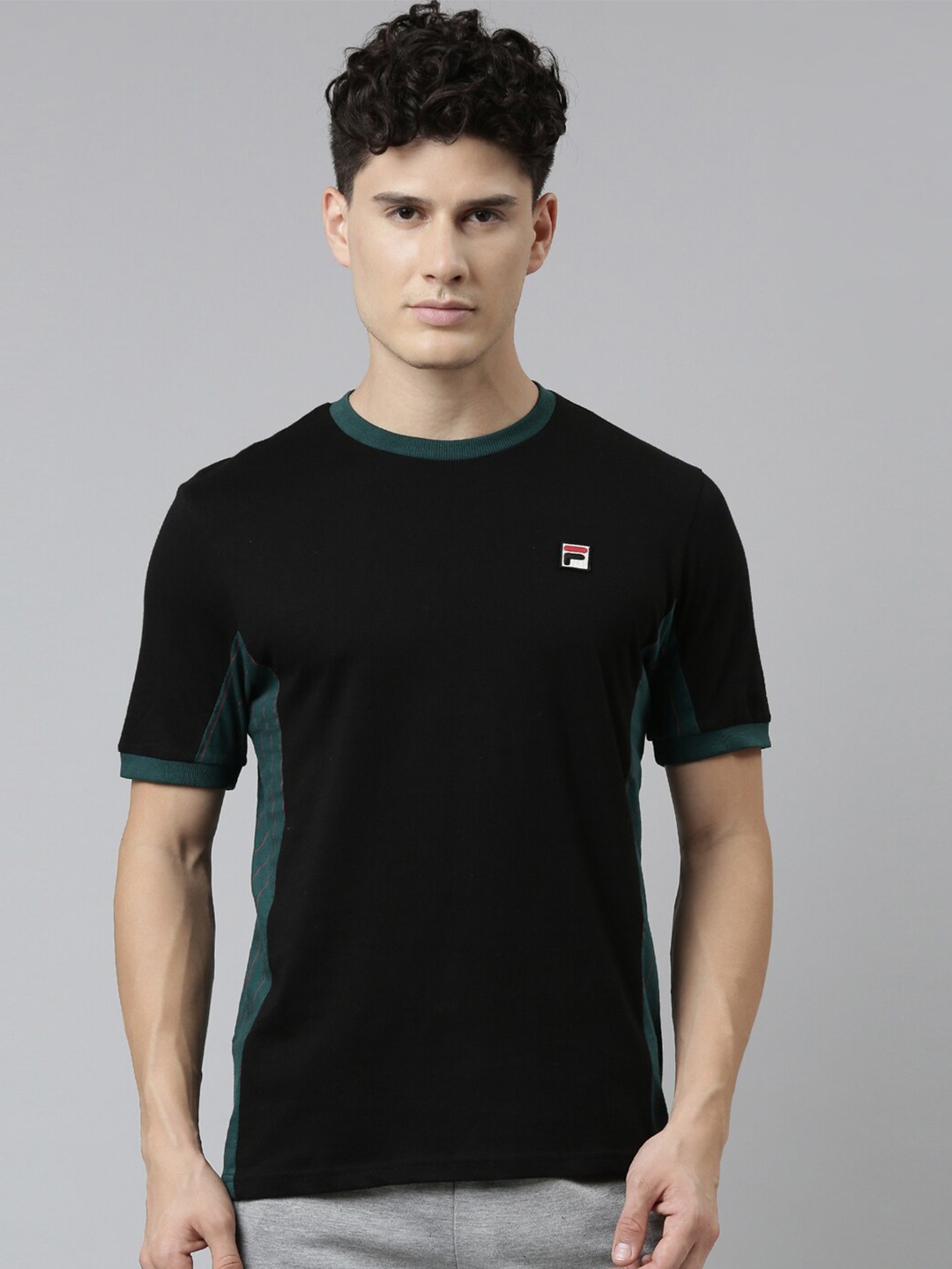 

FILA Men Black & Green Round Neck Organic Cotton T-shirt