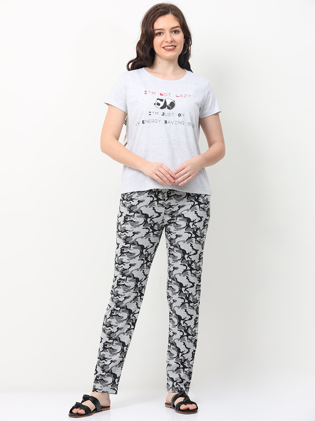 

ARDEUR Women Grey & Black Printed Night suit