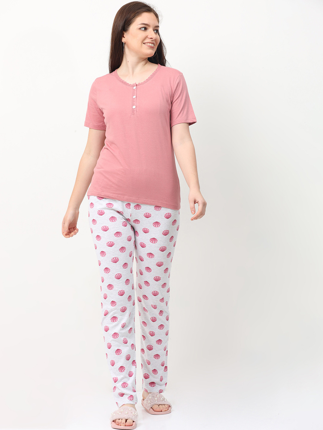 

ARDEUR Women Pink & White Night suit