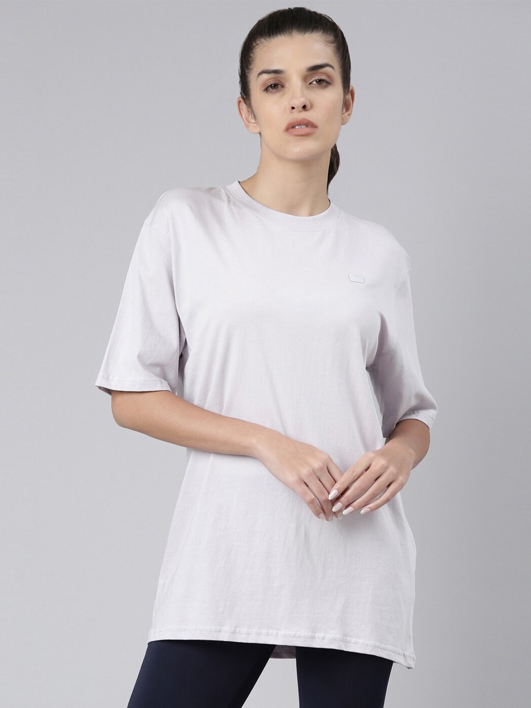 

FILA Women Lavender Solid Round Neck Organic Cotton T-shirt, White