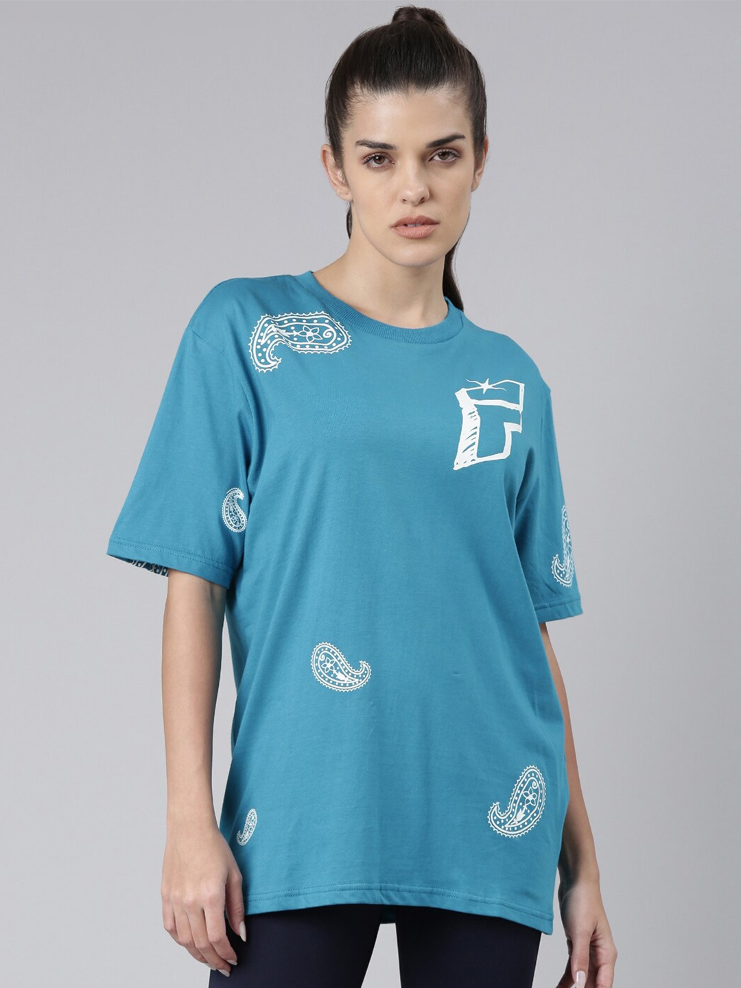 

FILA Women Turquoise Blue Organic Cotton T-shirt