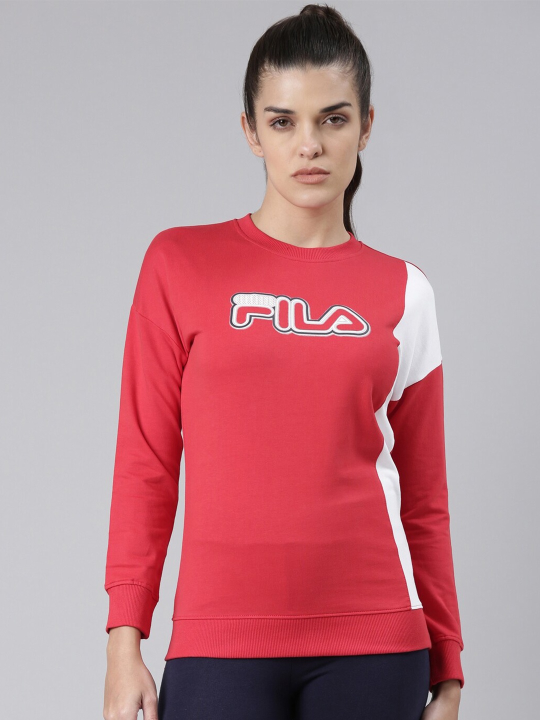 

FILA Women Red & Off White Typography Printed Organic Cotton T-shirt