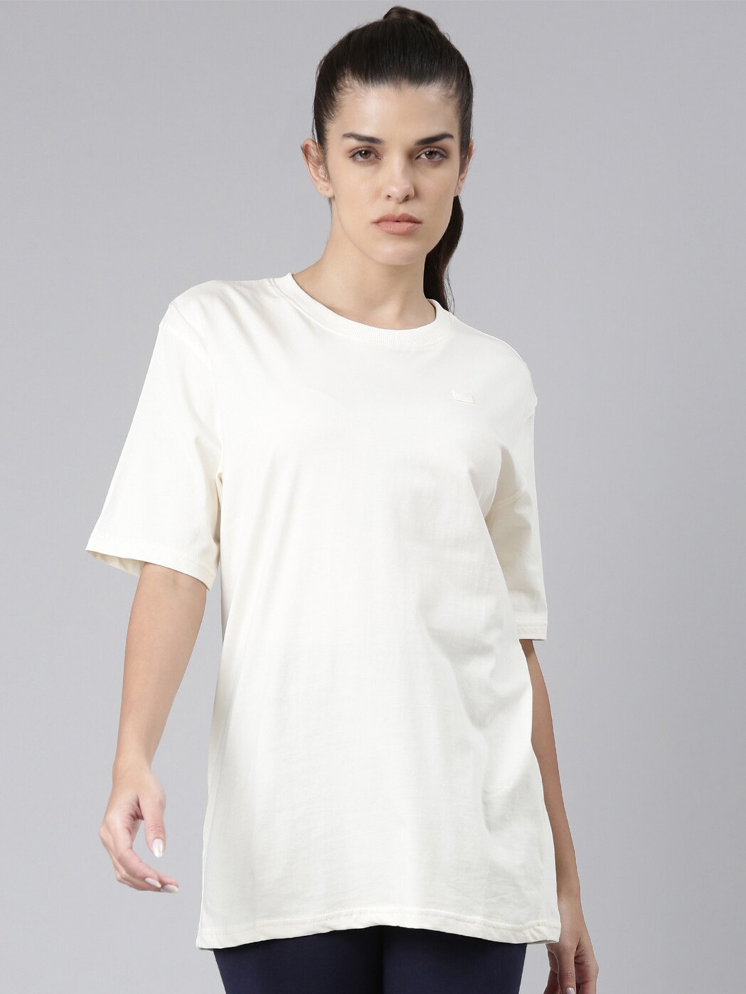 

FILA Women Off White Drop-Shoulder Sleeves Organic Cotton T-shirt