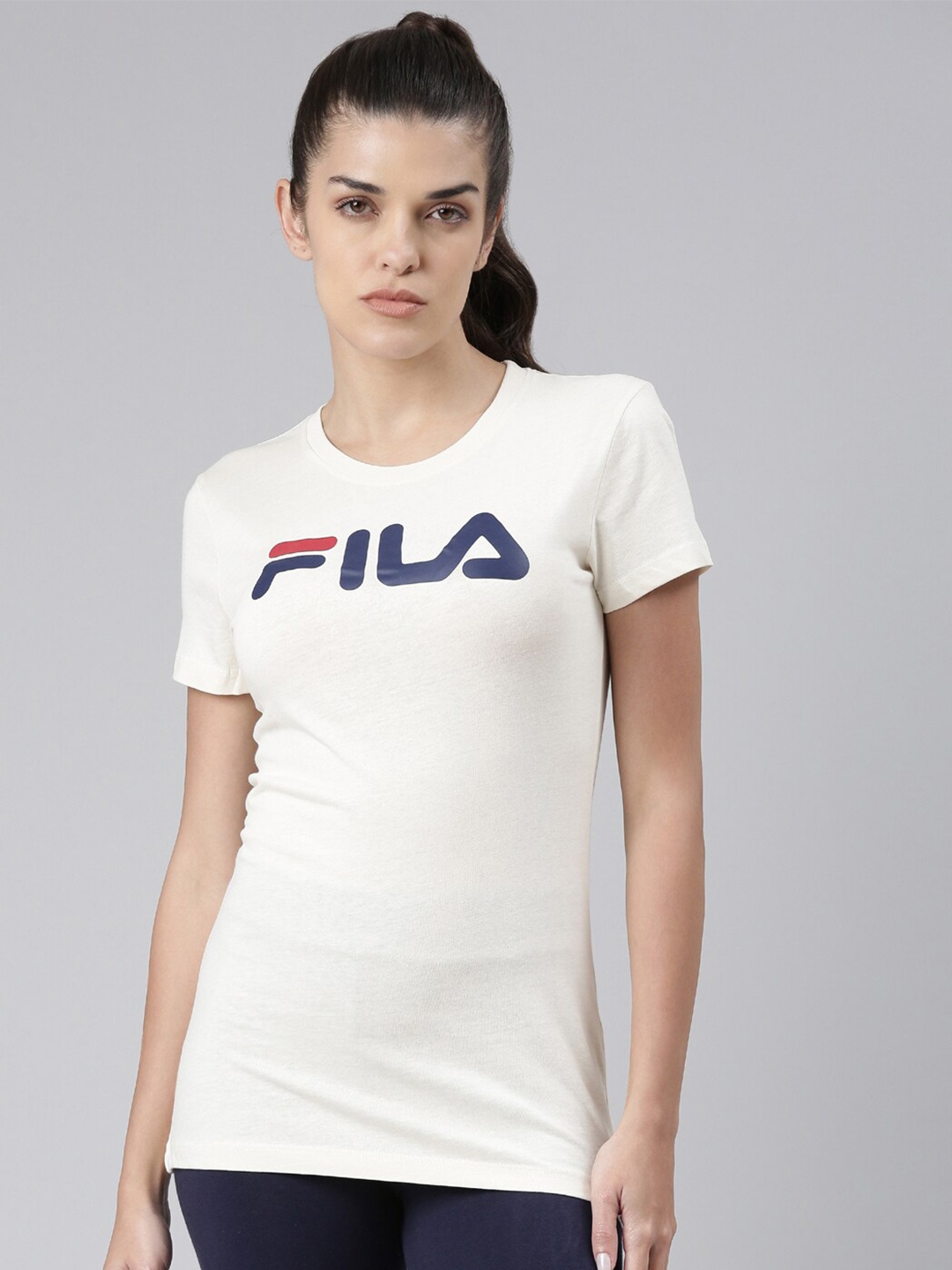 

FILA Women White Typography Printed Organic Cotton T-shirt