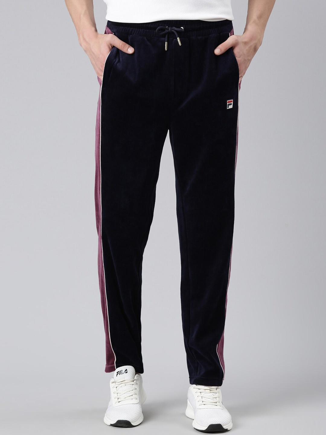 

FILA Men Navy Blue & Purple Solid Cotton Track Pants