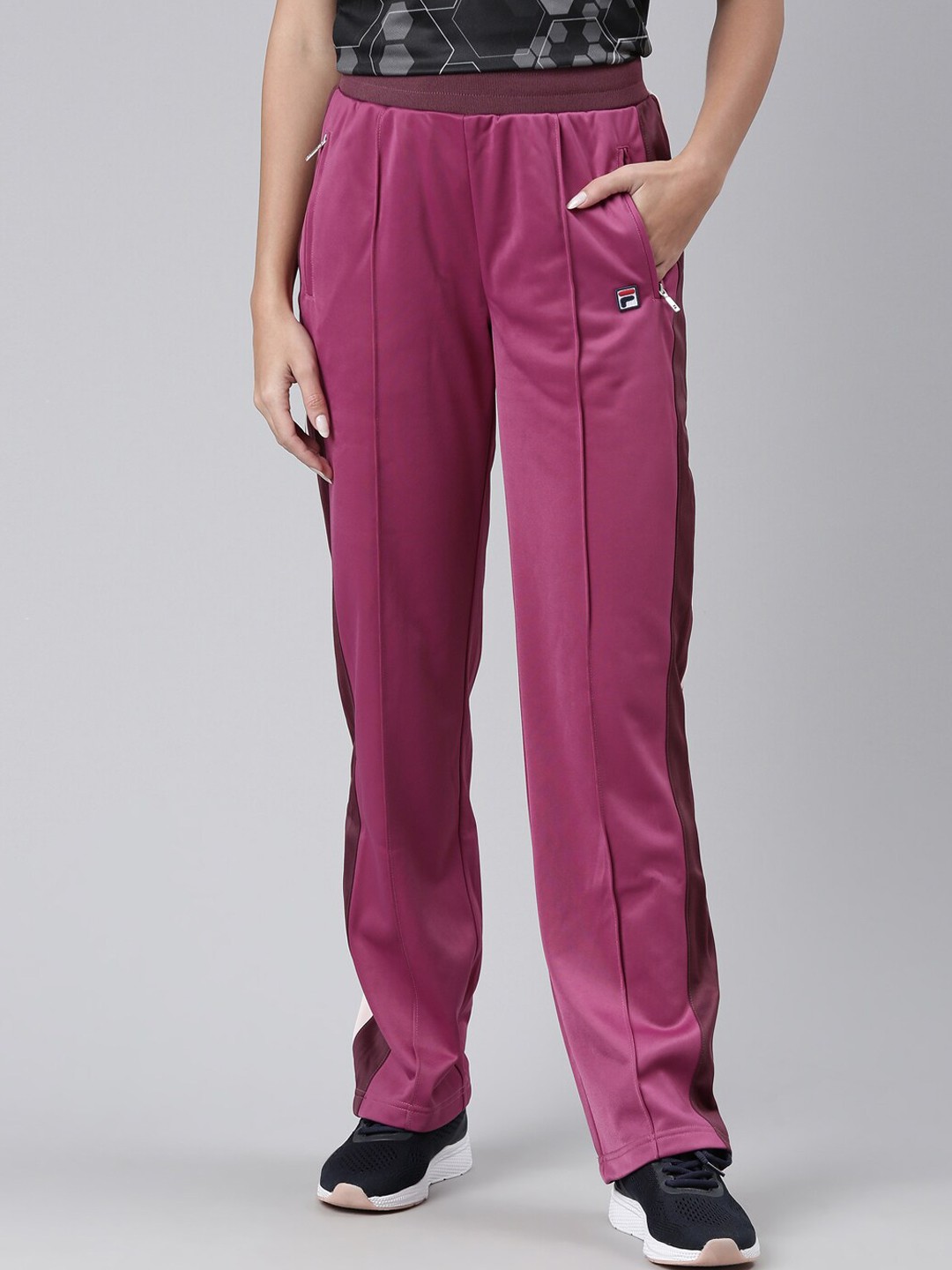 

FILA Women Purple Striped Track Pant
