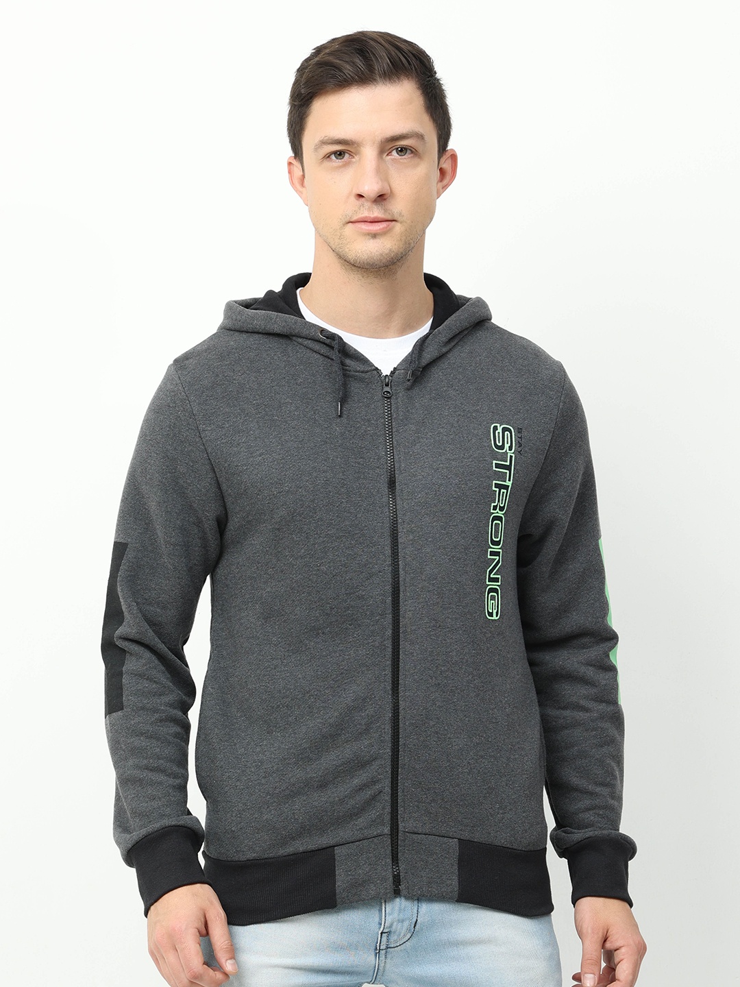 

ARDEUR Men Charcoal Hooded Sweatshirt