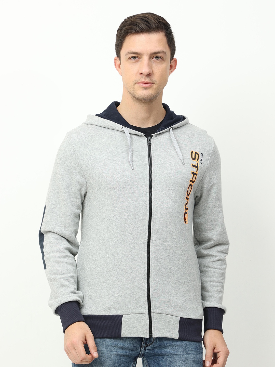 

ARDEUR Men Grey Printed Hooded Sweatshirt