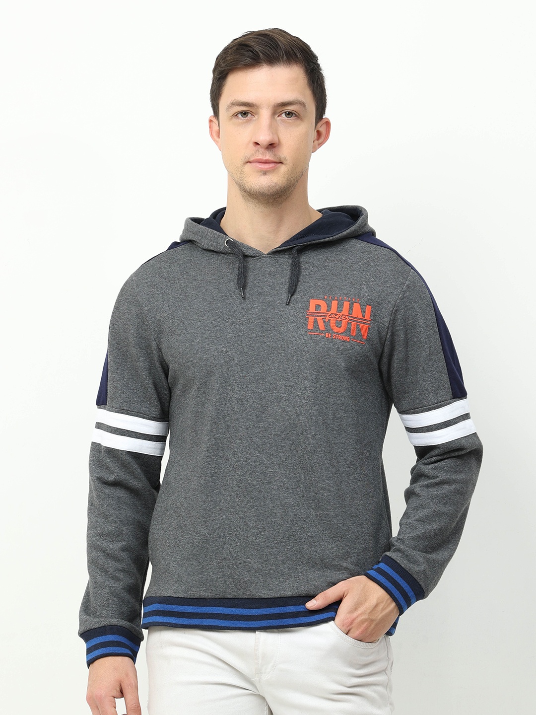 

ARDEUR Men Charcoal Printed Hooded Sweatshirt