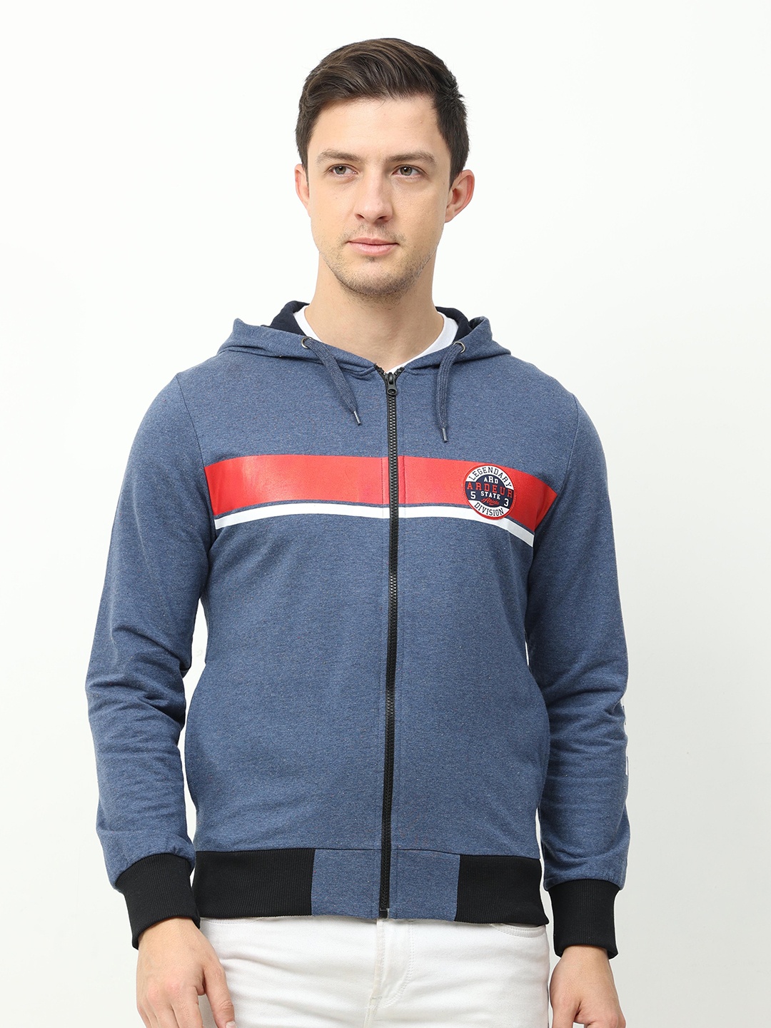 

ARDEUR Men Blue Colourblocked Hooded Sweatshirt