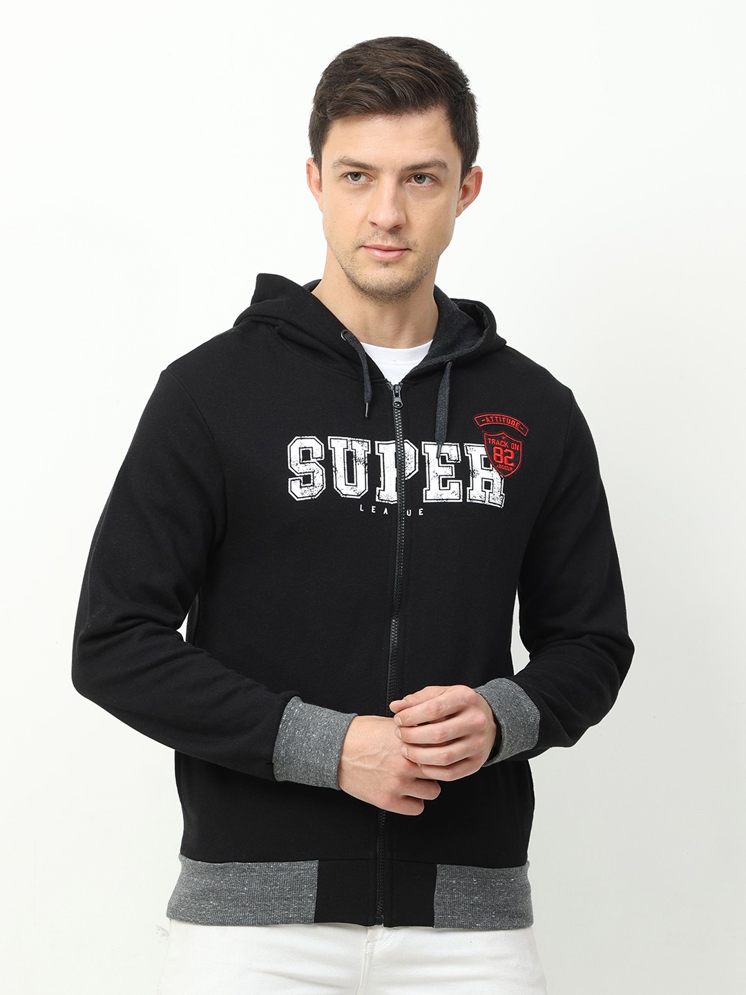 

ARDEUR Men Black Printed Hooded Sweatshirt