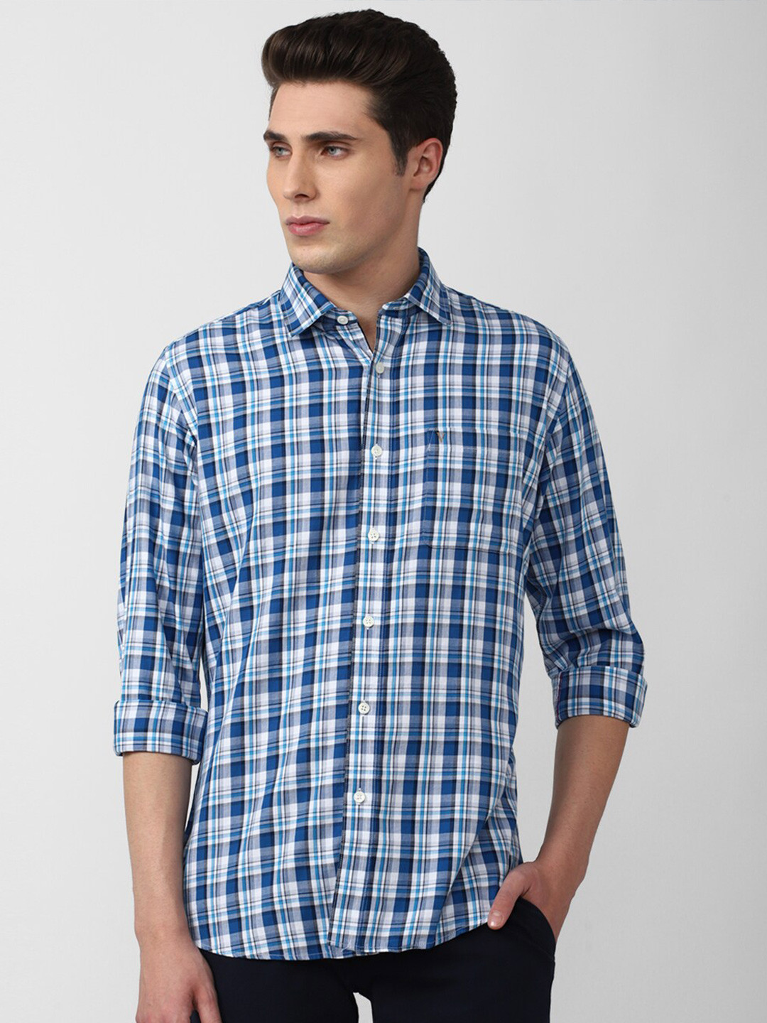 

Van Heusen Sport Men Slim Fit Tartan Checks Pure Cotton Casual Shirt, Blue