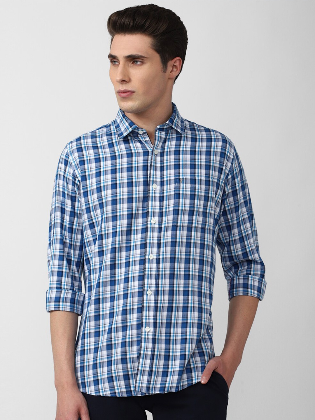 

Van Heusen Sport Men Slim Fit Tartan Checks Pure Cotton Casual Shirt, Blue