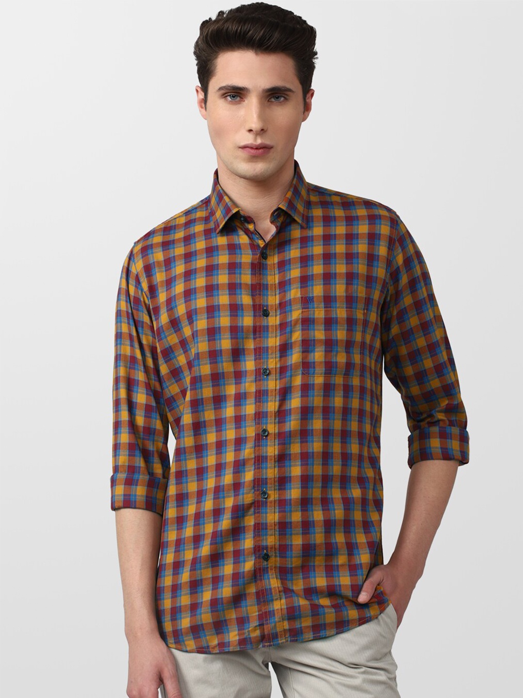 

Van Heusen Sport Men Yellow Slim Fit Buffalo Checks Cotton Casual Shirt