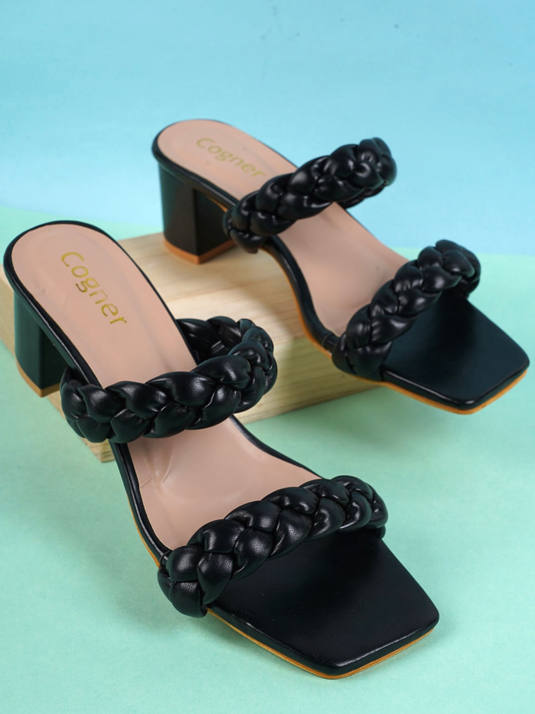 

Cogner Black Self Design Block Heels