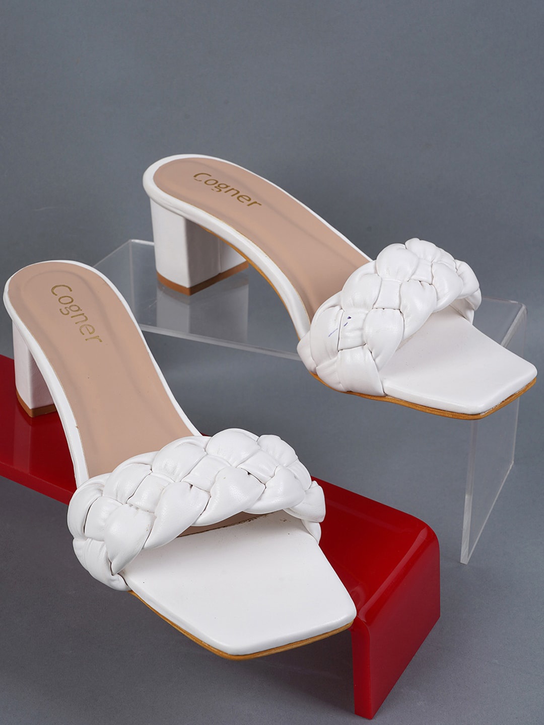 

Cogner White Self Design Block Heels