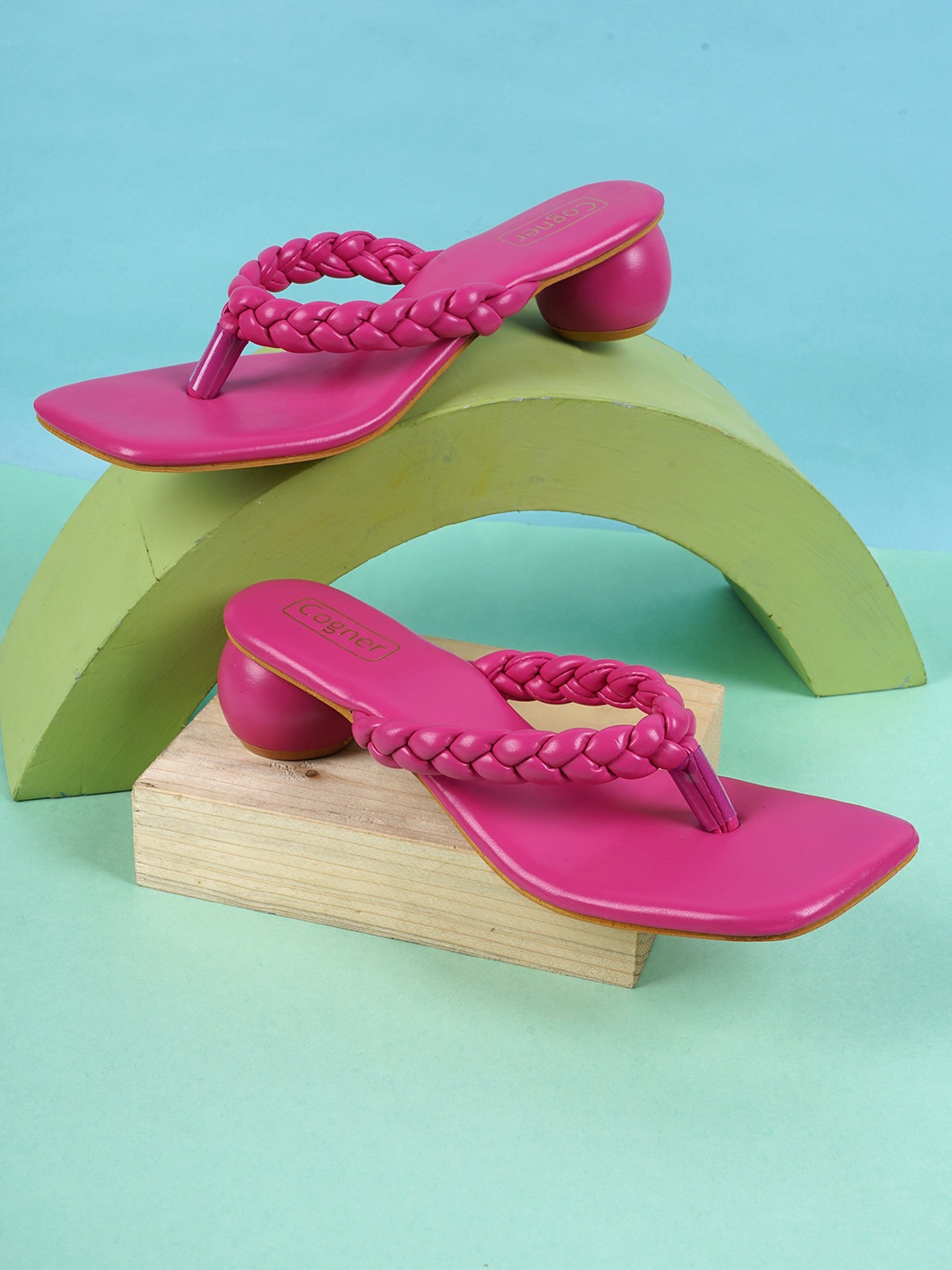 

Cogner Pink Self Design Block Heels