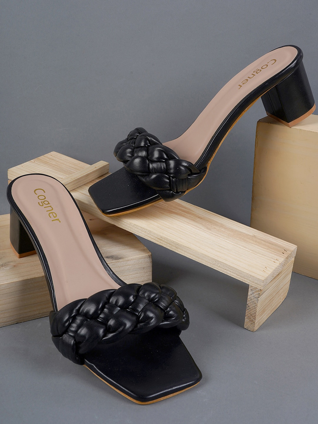 

Cogner Black Self Design Block Heels