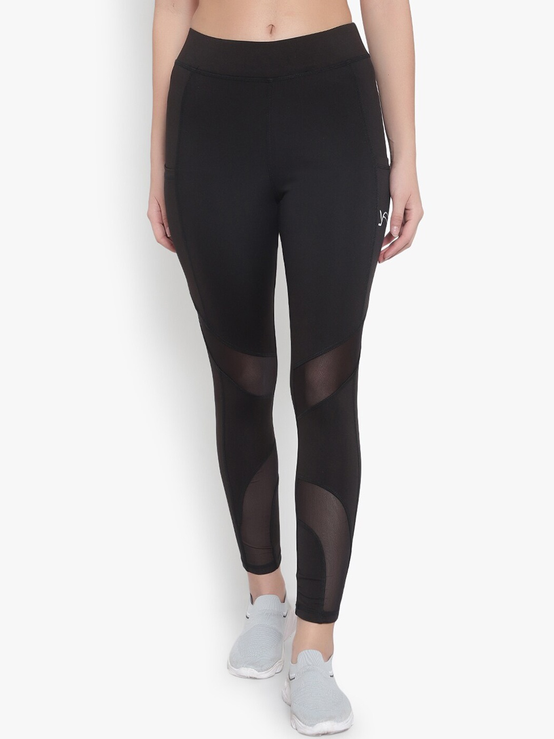 

YOU FOREVER Women Black Mesh Patterned Rapid Dry Sportswear Tights