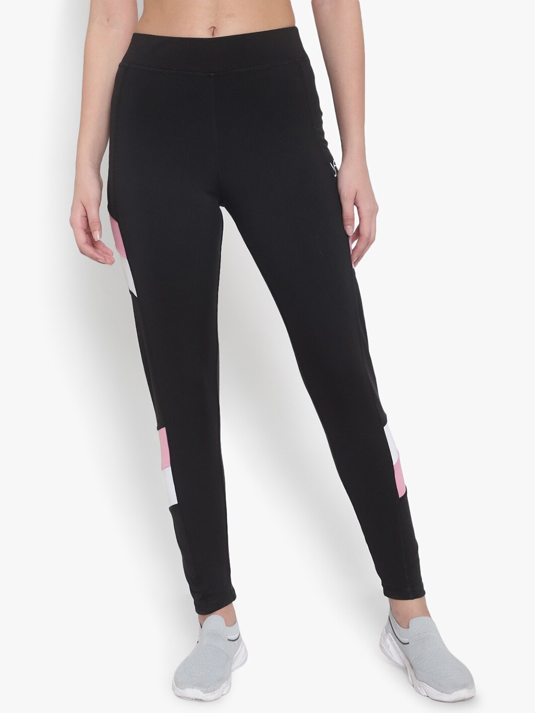 

YOU FOREVER Women Black & Pink Patterned Rapid Dry Sportswear Tights