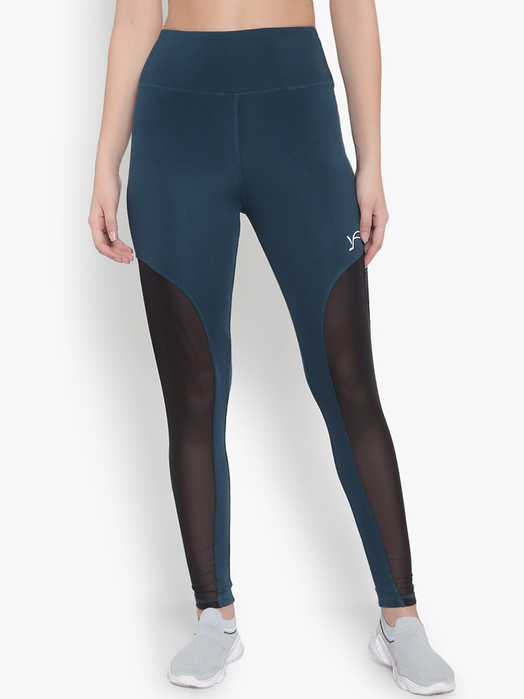 

YOU FOREVER Women Blue & Black Mesh Patterned Rapid Dry Sportswear Tights