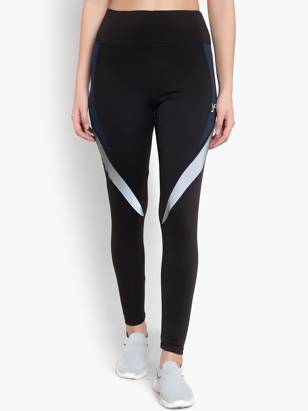 

YOU FOREVER Women Black & Blue Colourblocked Tights