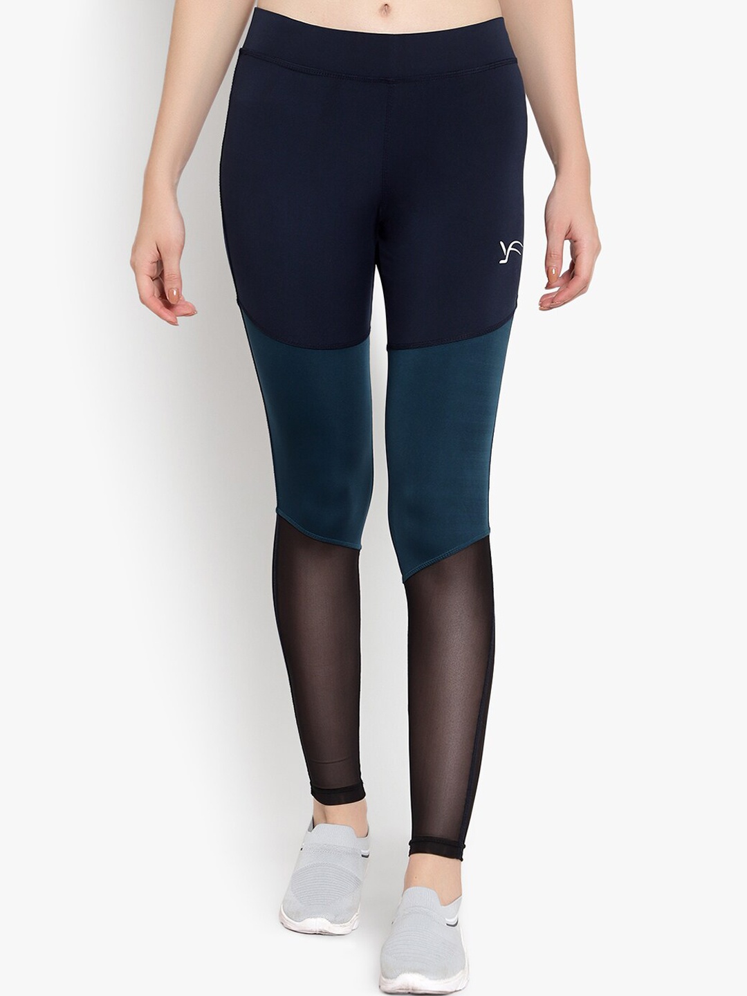 

YOU FOREVER Women Navy Blue Colorblocked Ankle-Length Gym Tights