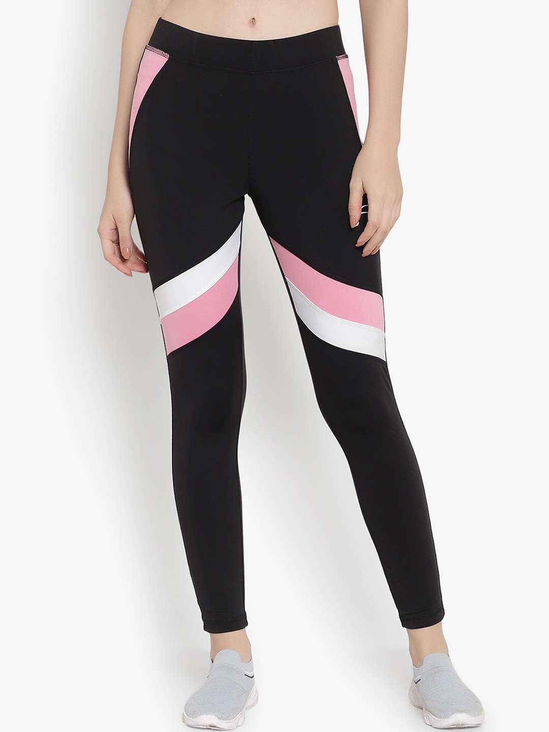 

YOU FOREVER Women Black & Pink Colorblocked Tights