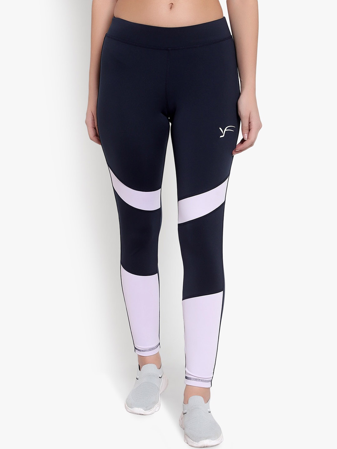 

YOU FOREVER Women Navy Blue Colour-Blocked Ankle-Length Gym Rapid Dry Tights