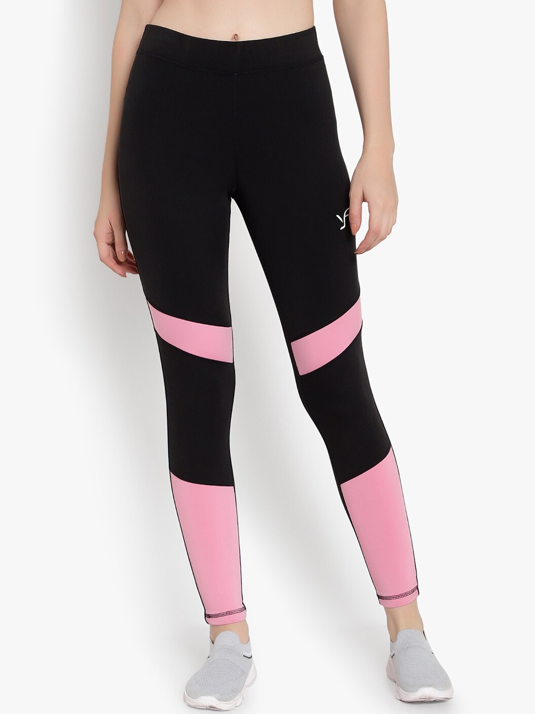 

YOU FOREVER Women Black & Pink Colour-Blocked Rapid Dry Tights