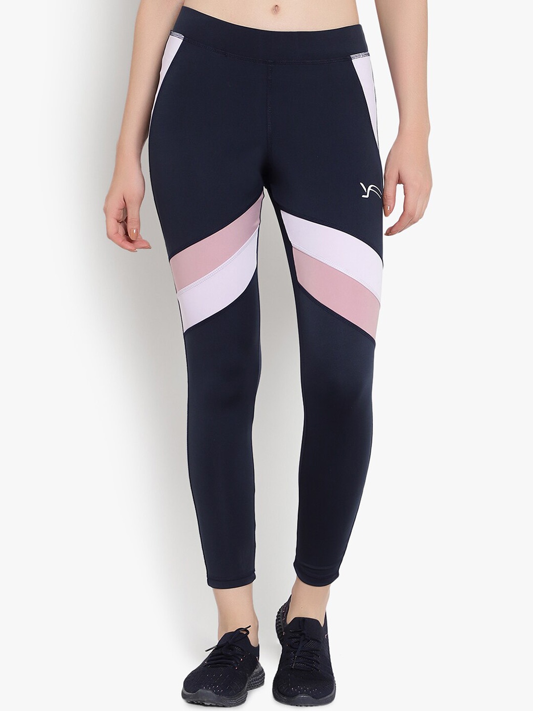 

YOU FOREVER Women Navy Blue & White Colourblocked Tights