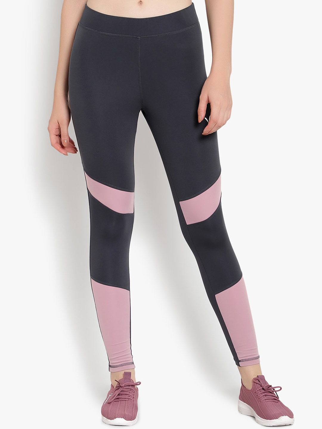 

YOU FOREVER Women Grey & Pink Colour-Blocked Tights