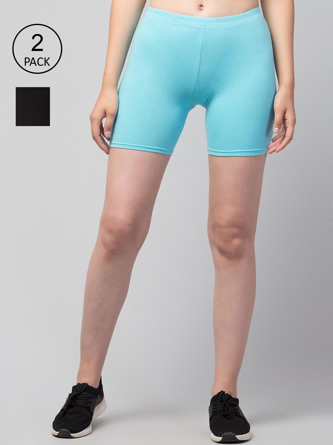 

Apraa & Parma Women Pack of 3 Slim Fit Cycling Sports Shorts, Turquoise blue