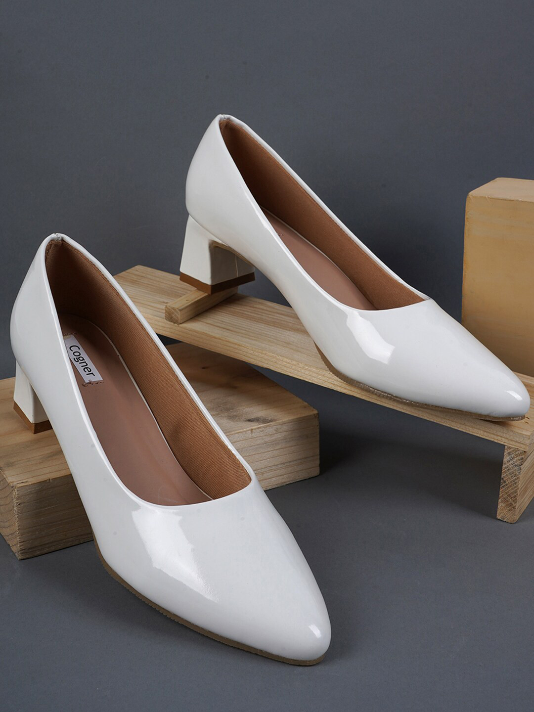 

Cogner White Block Pump Heels