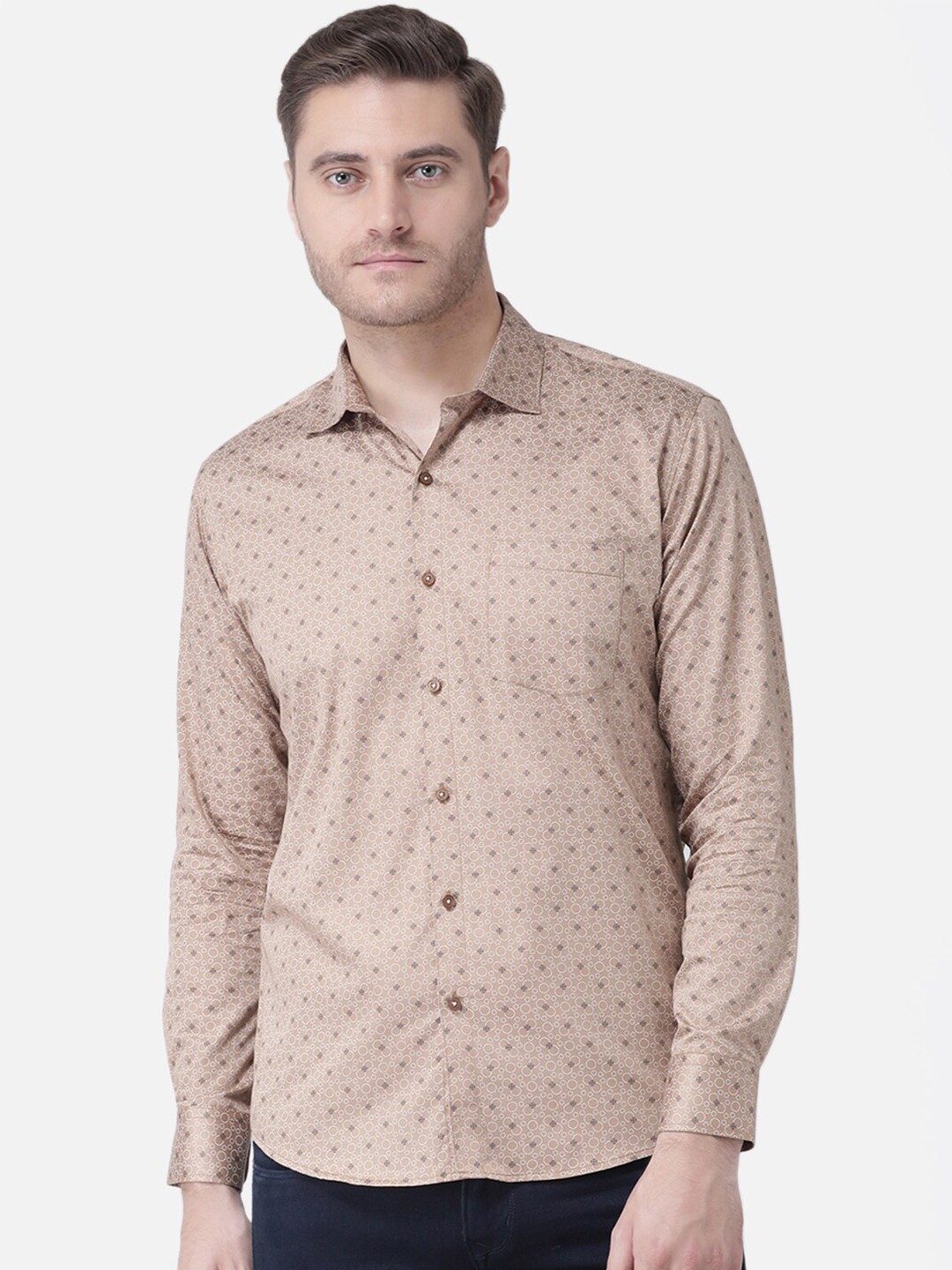 

Zeal Men Beige Comfort Floral Printed Pure Cotton Casual Shirt