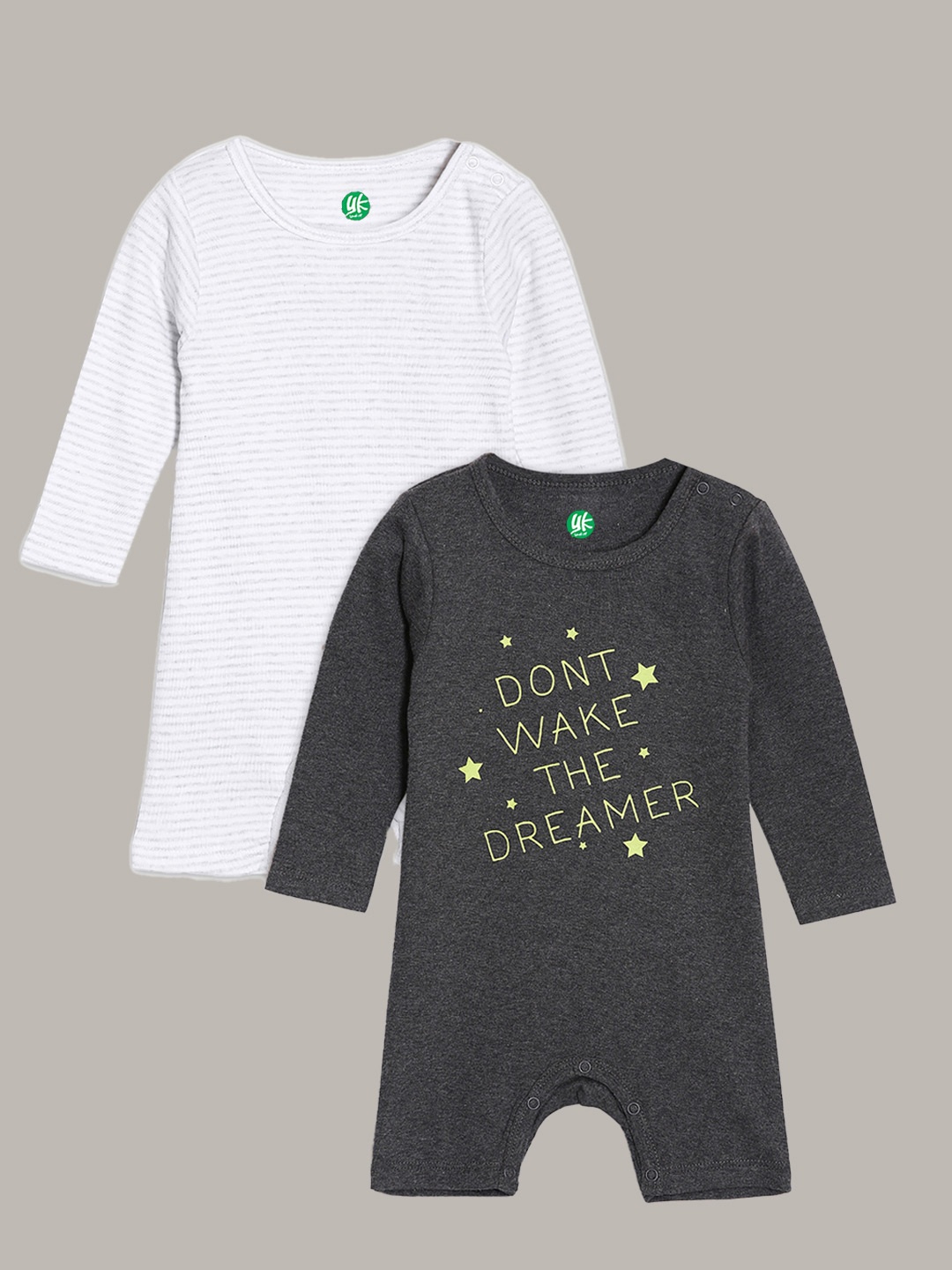 

YK Organic Infant Boys Pack Of 2 Black and White Printed Pure Organic Cotton Rompers