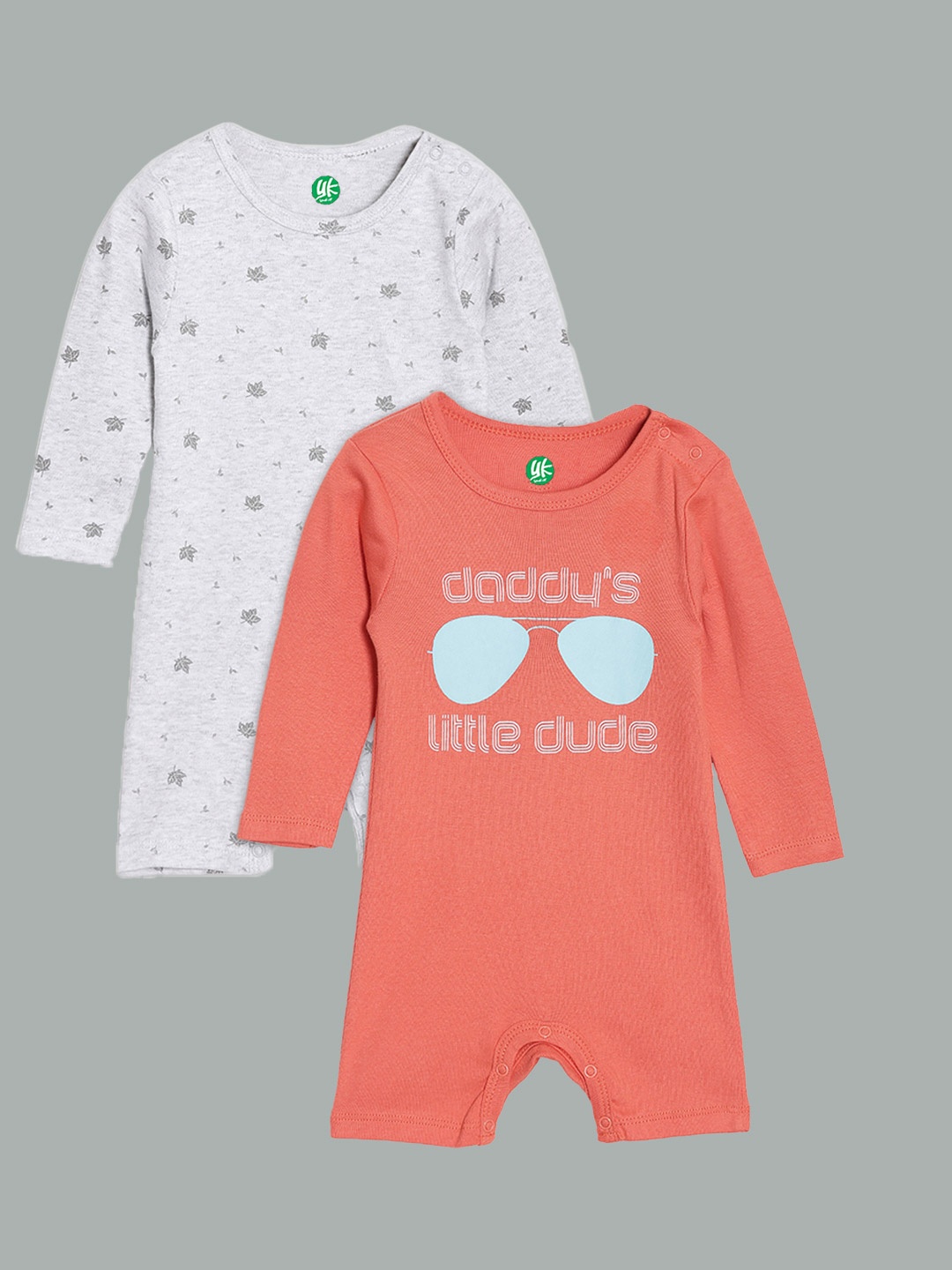 

YK Organic Infant Boys Pack of 2 Printed Organic Cotton Rompers, Orange