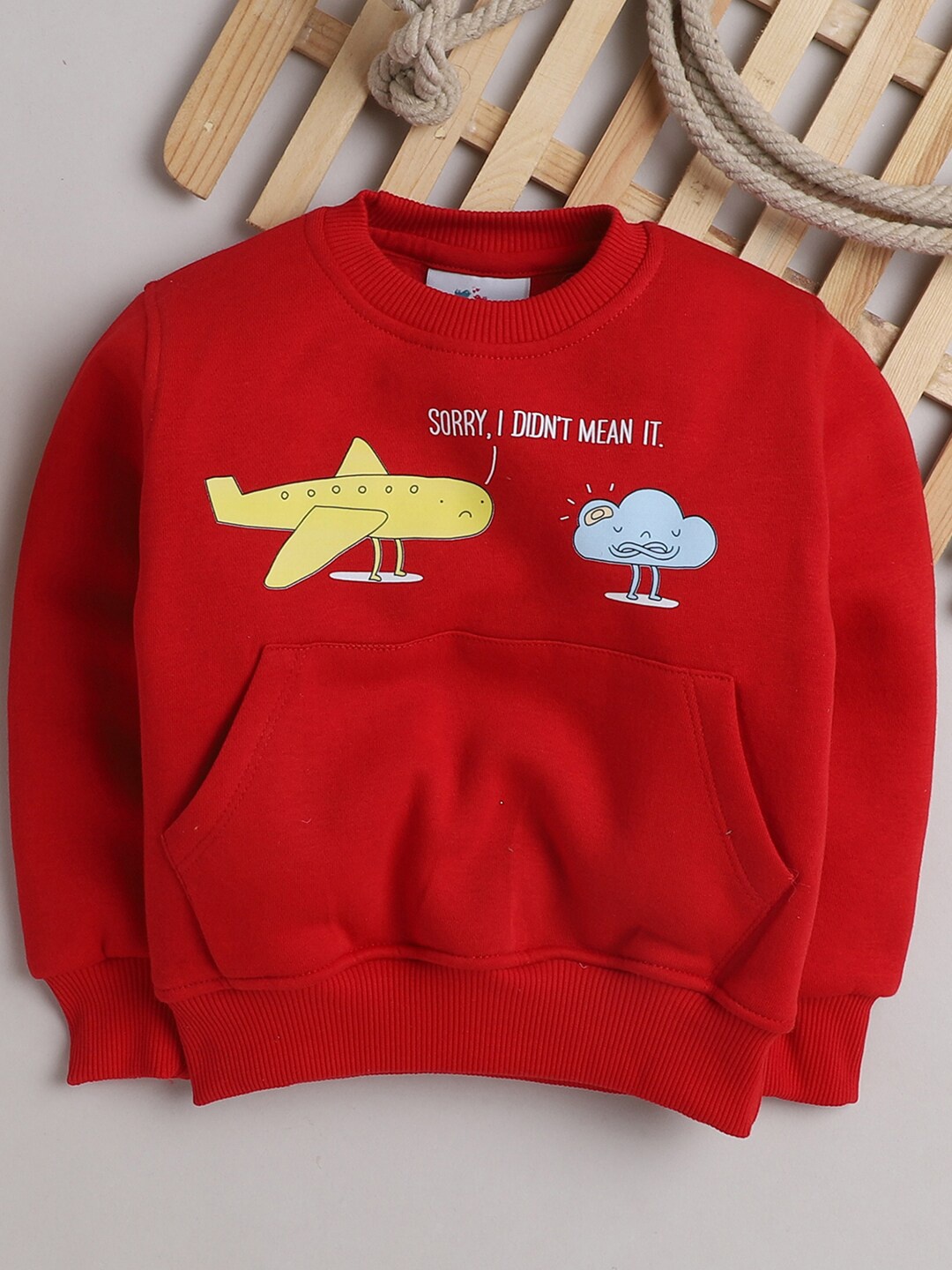 

Knitting Doodles Unisex Kids Red Graphic Printed Fleece Round Neck Sweatshirt