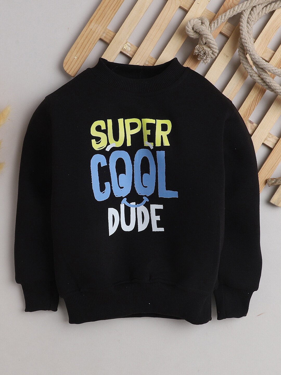 

Knitting Doodles Boys Black Typography Printed Fleece Round Neck Sweatshirt