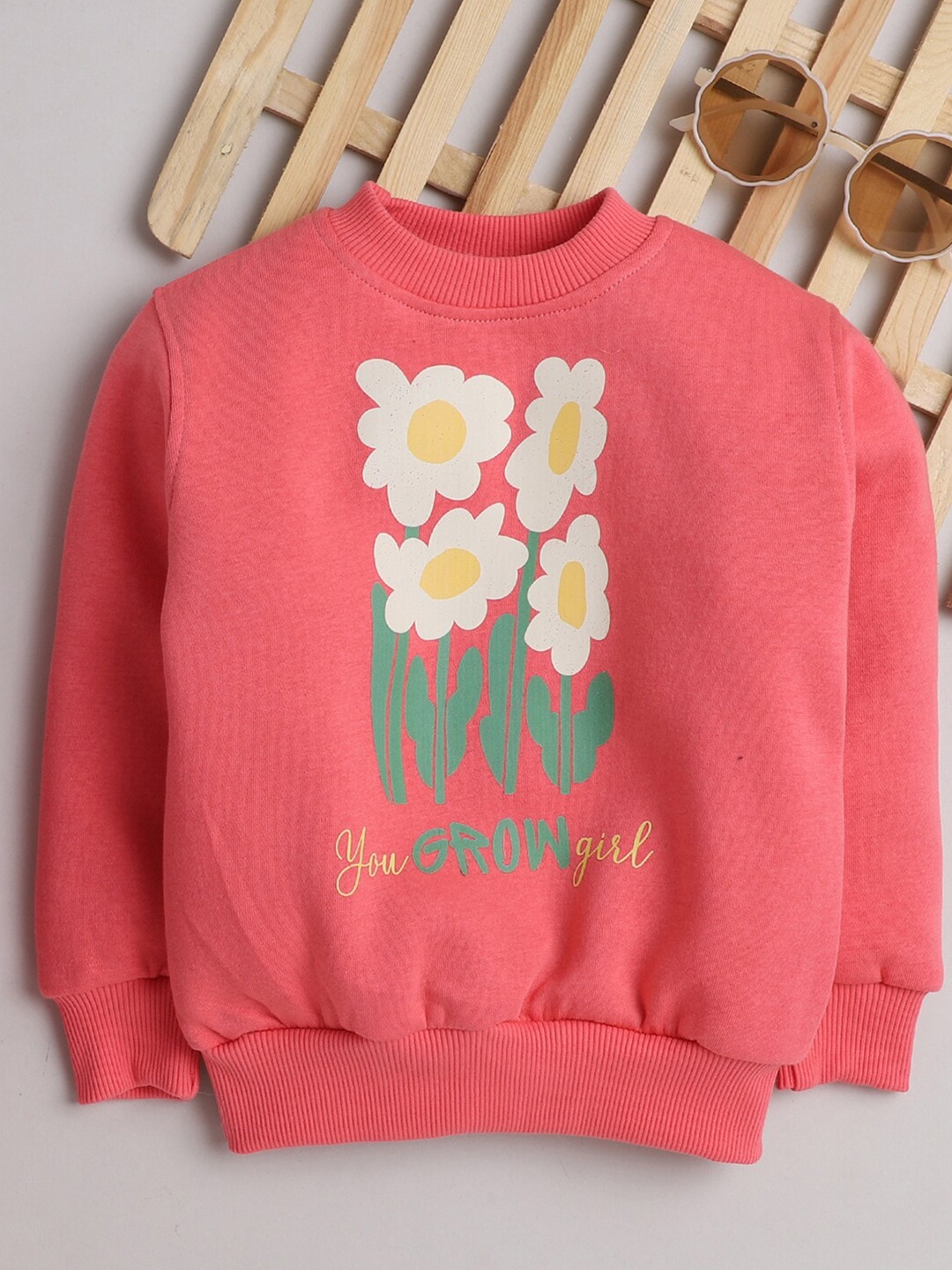 

Knitting Doodles Kids Girls Pink Graphic Printed Fleece Sweatshirt