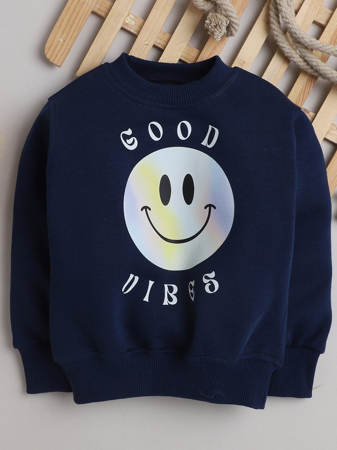

Knitting Doodles Kids Navy Blue Graphic Fleece Printed Sweatshirt