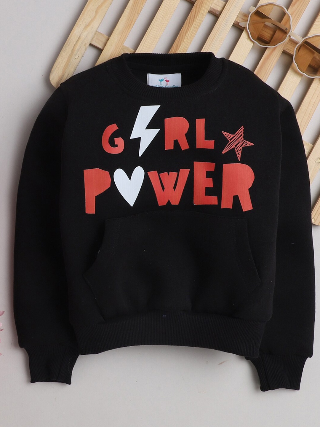 

Knitting Doodles Girls Black Typography Printed Fleece Sweatshirt